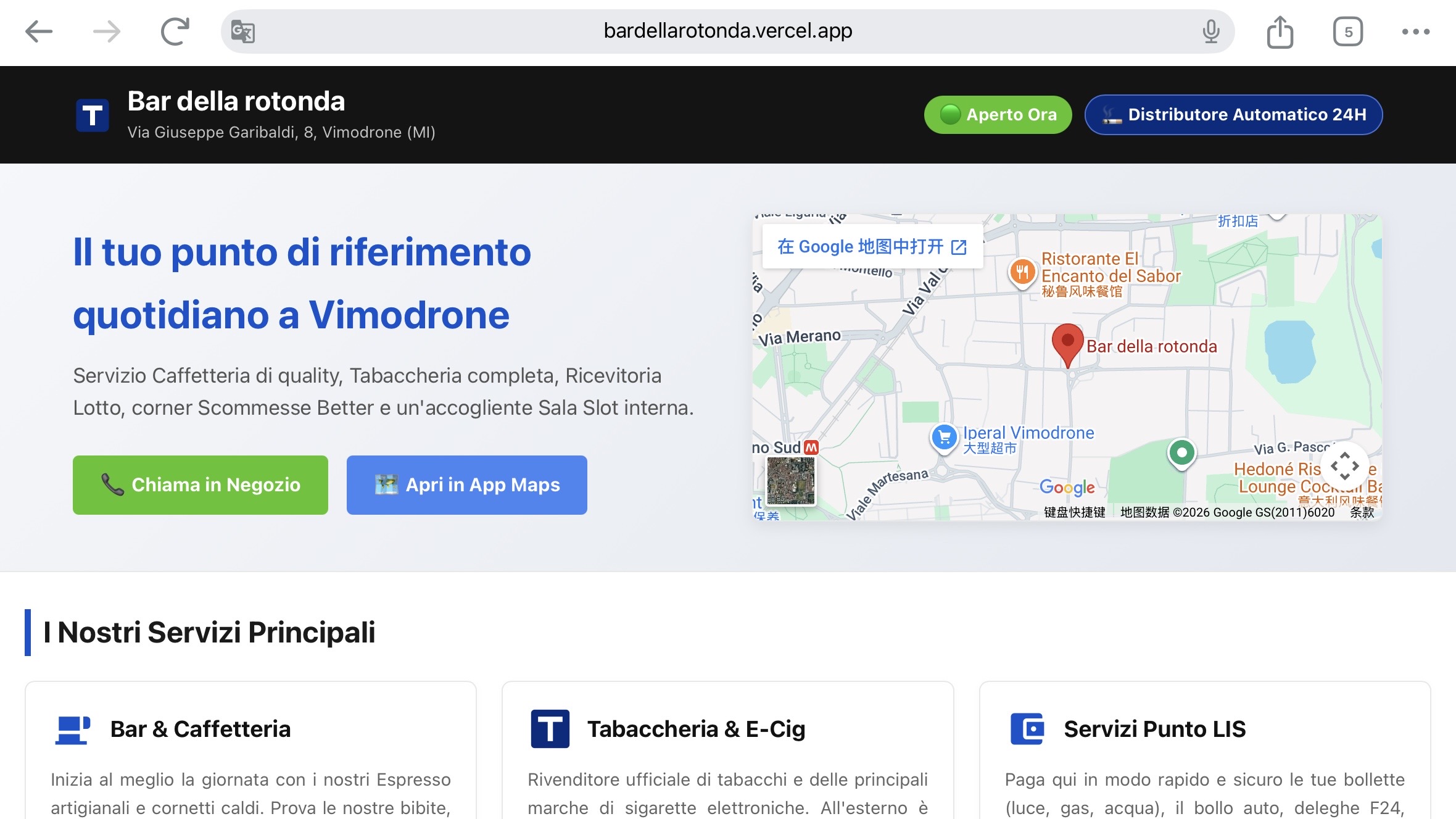 Bar Della Rotonda Homepage Preview